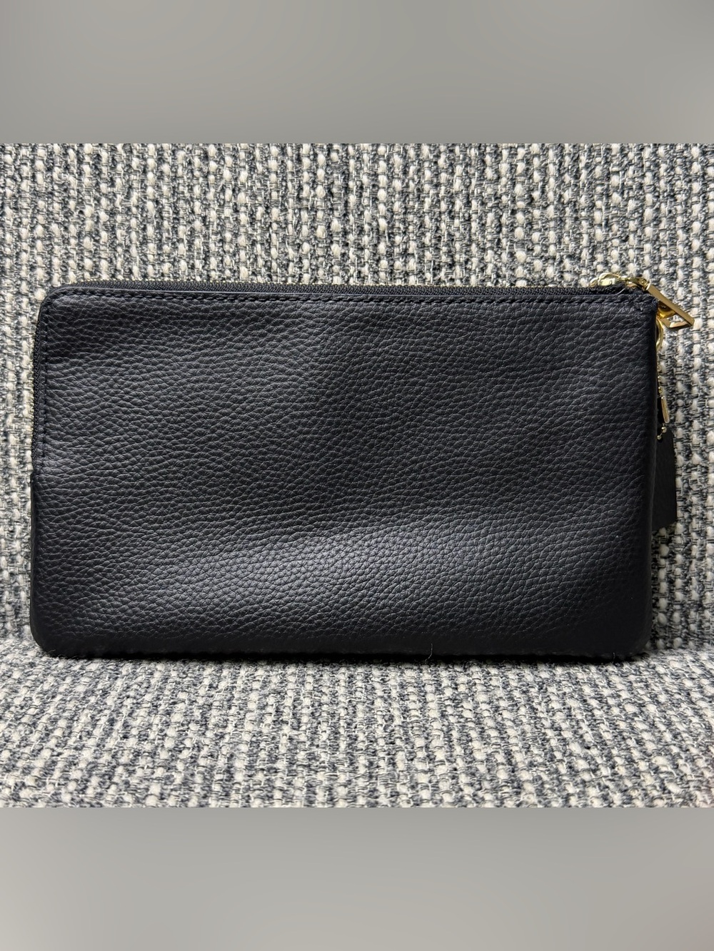 Coach F87587 Double Zip Large Wristlet Wallet Black Pebbled Leather Gold READ - Picture 2 of 14